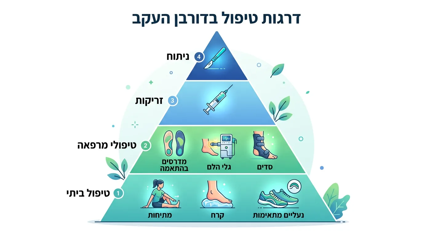פירמידת הטיפולים בפלנטר פאשיאטיס: מהטיפול הביתי הבסיסי ועד לאפשרות הניתוחית